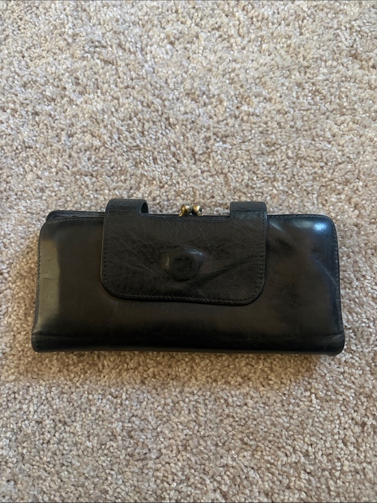 HOBO Handbags - HOBO Black Leather Long Clutch Wallet with Kiss-Lock Accent